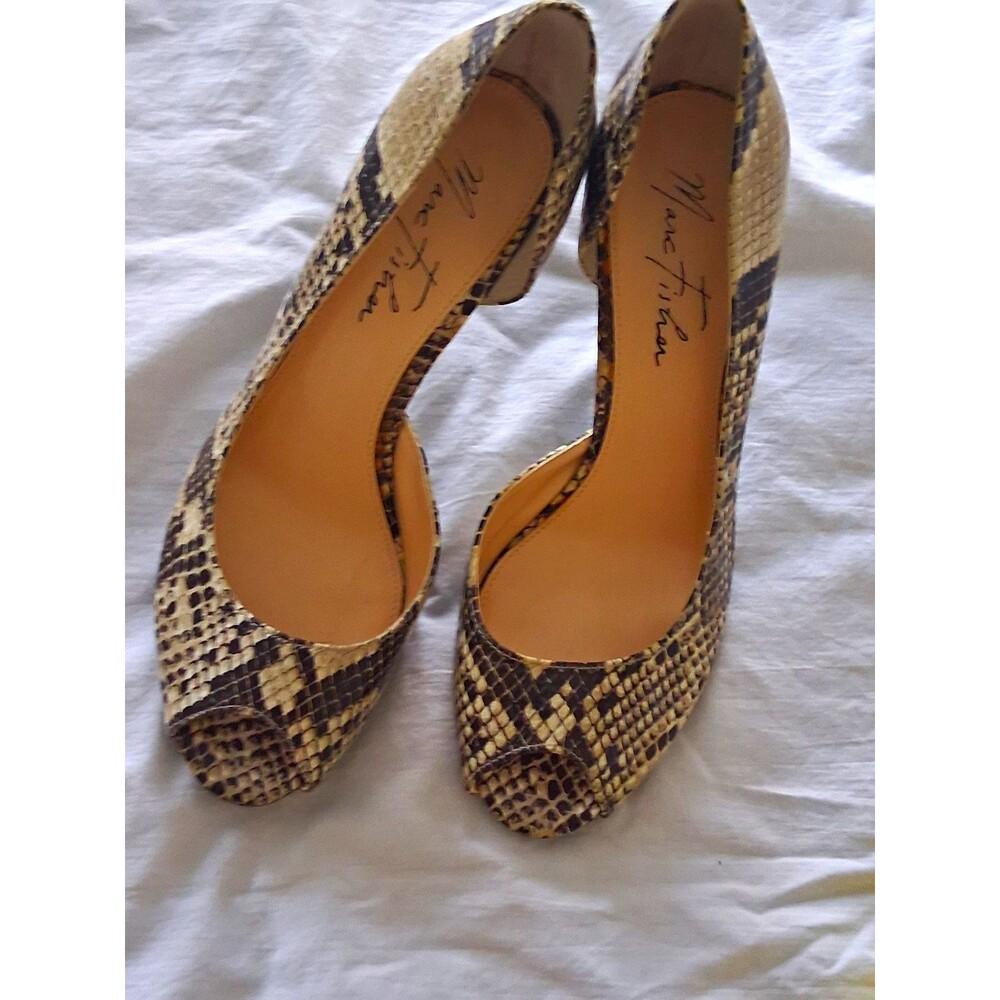 Marc Fisher Women’s Snake Print Round Toe Slip-On Pump Heel 7.5M Synthetic